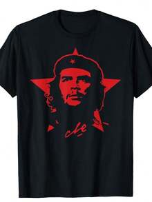 Men'S Vintage Che Guevara Graphic T-Shirt - Black Casual Tee With Red Star Design, Short Sleeve, Round Neck, Machine Washable, All-Season Wear, Everyday Tshirt  Bold Graphic Tee  Comfortable Fit, Che Guevara T Shirt - 黑色 - 查看 1