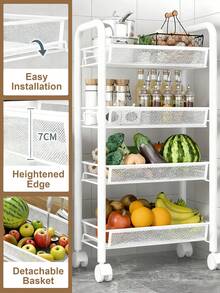 Storage Cart With Drain Basket, Mobile Shelving Unit Rolling Utility Cart, White Rolling Cart, Rolling Pantry Organizers, Kitchen Organizer, Organization For Living Room, Bathroom, Kitchen Office, Black, Home Decor, Party & Christmas Storage - 白色 - 查看 5