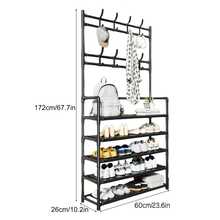 Multifunctional Shoe And Hat Rack 5-Layer Storage Rack With 8 Hooks, Large Capacity To Store Shoes, Boots, Clothes, Hats, Bags, Home Organization And Storage And Save Space Room Decor Home Essentials - 黑色 - 查看 4