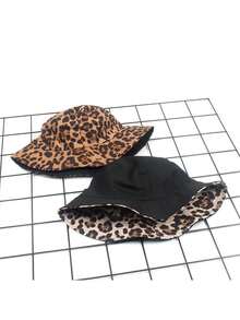 1顶双面涂鸦渔夫帽，豹纹防晒帽，男女通用户外百搭嘻哈印花渔夫帽 - 豹紋雙面漁夫帽 - 查看 2