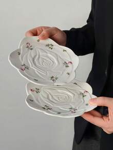 1/2/4pcs Asymmetrical Floral Ceramic Plates, Korean Ins-Style Petal Rose Ceramic High-Quality Plates, Snack/Fruit/Halloween Candy/Christmas Dessert Plates, Suitable For Home, Party, And Gifts - Nhiều màu - Xem 7