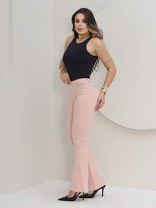 Women's Flare Jeans, High Waist, Bell Bottom - Rosa - 查看 3