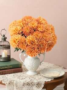 MEHELANY 12/5 buc. capete de flori artificiale portocalii cu crizanteme, flori de gălbenele, flori artificiale de mămăligă pentru coșuri de flori de nuntă, buchete de mireasă, nuntă, toamnă, Ziua Morților, decor de casă, sufragerie, dormitor, pervaz, vază de toamnă, Crăciun, Halloween, decorațiuni pentru festivalul recoltei, decorațiuni pentru petreceri de toamnă, cadouri