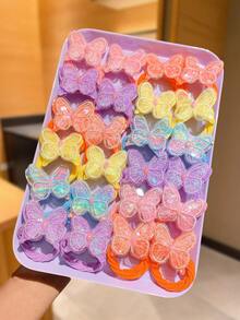 10pcs/Set Cute Colorful Butterfly Hair Scrunchies Set, Shiny Double-Layer Butterfly Design High Elasticity Seamless Non-Damaging Hair Ties, Pink, Purple, Blue, Yellow, Orange Colors Available, Suitable For Daily, School, Party, Ponytail Use (No Gift Box)