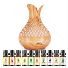 Essential Oil Diffuser, Hollowed-Out Flower-Shaped Humidifier, Aroma Diffuser, Humidifier With LED Color-Changing Light, Automatic Off, Light Wood Grain, Suitable For Large Rooms, Bedrooms, Offices - YX288G - Xem 10