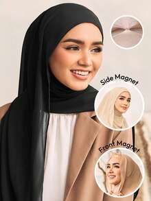 1 件女式头纱磁扣纯色雪纺围巾连帽帽头巾头巾，透气舒适，适合日常佩戴