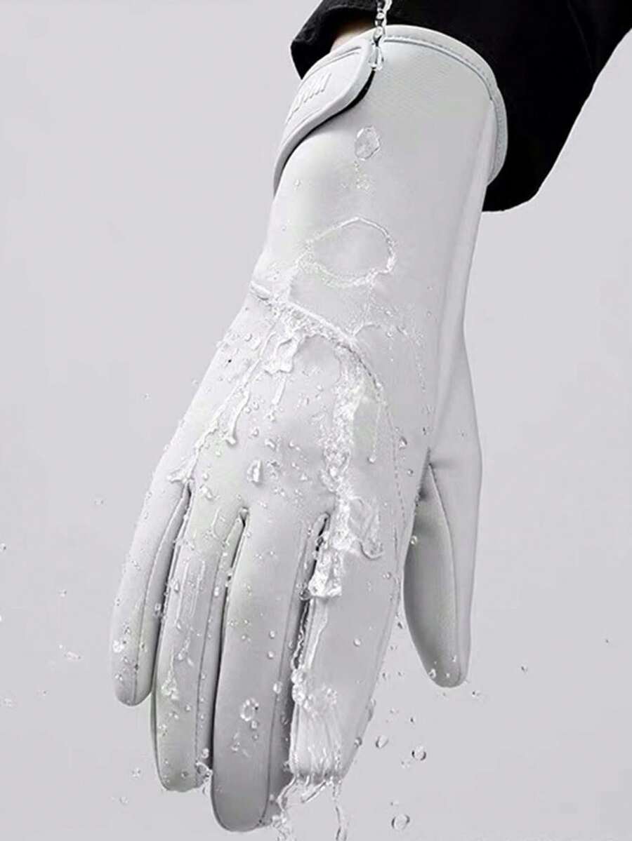 1 Pair Solid Color Casual Knitted Fabric Warm Gloves, Waterproof For Women, Suitable For Outdoor Sports, Cycling, Motorcycle, Bike, All Season, Touchscreen Capability, Thermal Lined