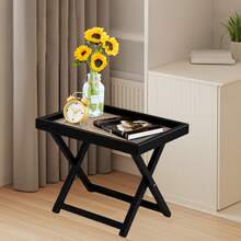 竹制折叠边桌，耐用电视托盘床头桌，客厅、卧室小边桌 - 彩色 - 查看 7