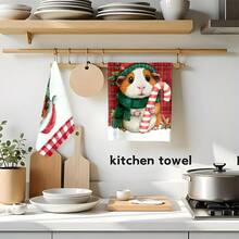 1 set/2 piezas/100 piezas Toallas de cocina y paños de cocina con estampado de hámster navideño, adecuados para decoración de interiores en restaurantes, cocinas, baños, decoración de fiestas, regalos navideños y pueden ser entregados como regalos de Navidad