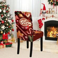 1/4/5/6/7/36 pièces Tasse rouge de Noël avec motif flocon de neige, remplie de boisson chaude et de guimauve, entourée de canne en bonbon, bonhomme en pain d'épices, cadeau de Noël, ensemble de housse de chaise imprimée de branche de pin, convient pour la maison, le restaurant, l'hôtel, idéal pour la décoration quotidienne moderne. Nappe carrée, housse de chaise élastique lavable.