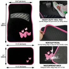 4pcs/Set Butterfly Embroidered Car Floor Mats - 4-piece Car Carpet Set - View 9