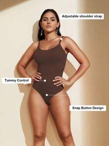 1pc Women Seamless Shaping Bodysuit With Thong Bottom, Slimming Bodyshaper Tummy Control Flat Belly Sheath Jumpsuit Shapewear Waist Trainer Shaper - 棕色 - 查看 5