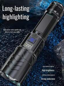 Lanterna potente de 18650-1200mAh, equipada com display digital, 3 modos de iluminação e zoom ajustável, iluminação de emergência externa ultrabrilhante recarregável, luz LED de ultralonga duração com tecnologia avançada, maior alcance de irradiação