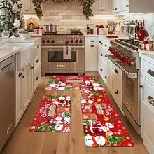 1/2/3pcs Christmas Kitchen Rug Set, Featuring Santa Claus, Snowflakes And Holiday Vibes - Machine Washable, Durable, Non-Slip, Suitable For Kitchen Floor - Multicolor - View 5