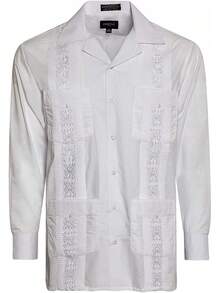 Men's Cuban Guayabera Long Sleeve Shirts Wedding Cigar Beach Bartender Casual-20256688 - Hồng - Xem 4
