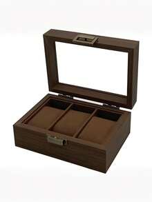3 Slots Wood Watch Storage Boxes, Coconut Brown Watch Display Case With Glass Window, Wood Watch Display Case Ideal Gift For Men In Father Day Birthday Valentines Wedding Anniversary,Multifunctional: This Watch Storage Box Can Not Only Hold Watches.