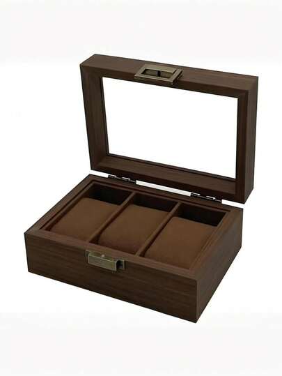 3 Slots Wood Watch Storage Boxes, Coconut Brown Watch Display Case With Glass Window, Wood Watch Display Case Ideal Gift For Men In Father Day Birthday Valentines Wedding Anniversary,Multifunctional: This Watch Storage Box Can Not Only Hold Watches.