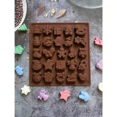 1 件 25 腔圣诞硅胶模具，不粘巧克力果冻蛋糕烘焙模具圣诞树姜饼男士圣诞老人圣诞节圣诞装饰品圣诞睡衣圣诞礼物圣诞装饰