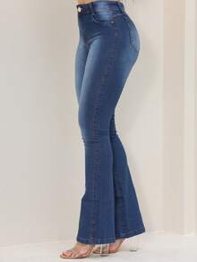 Women's Flare Jeans, High Waist, Bell Bottom - 青碧色 - 查看 7