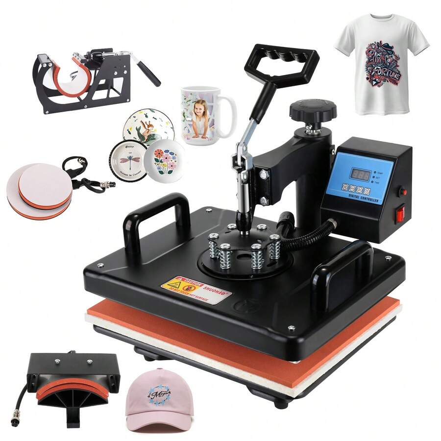 30*38CM 5 In 1 Combo Heat Press Printer Sublimation Machine Heat Press Machine For T-Shirts Plates/Cap/Mug/Phone Covers Et - Black - View 1
