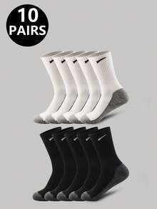5 Pairs/10 Pairs/20 Pairs Of Men's Casual Socks, Medium Length Socks, White Socks, Winter Socks, Black Socks,Sports, Two Styles To Choose From (Thin/Thick)