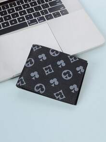 Billetera de hombre, estampado de moda, diseño de flor de ciruelo y geométrico, múltiples ranuras para tarjetas, billetera corta de piel sintética suave PU con monedero con cremallera, regalo de Halloween