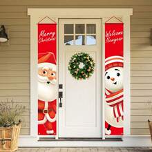 1set (2pcs) - Christmas Couplets, Snowman Old Man Pattern Door Curtain Banners, Christmas Holiday Room Door Decorations, Party Home Courtyard Outdoor Garden Decoration Paintings And Hanging Fabrics, Christmas Party Atmosphere Decoration Supplies