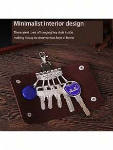 Bolsa de almacenamiento de llaves unisex, bolsa de llavero de cuero premium para hombres y mujeres, cartera de llavero con 6 ganchos y cierre con cremallera para hombres, billetera, monedero, cartera de bolsillo mini