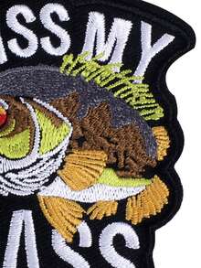 1PC Kiss My Bass Patch Funny Fishing Meme Embroidered Iron On - Multicolor - View 5