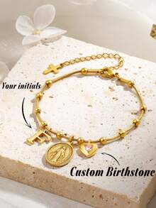 1pc Virgin Mary Bracelet, Catholic Gift, Gold Plated, Delicate Bracelet, Religious Catholic Accessory, Christian Gift - Multicolor - View 1