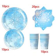 10 件/20 件/50 件冰雪奇缘冬季雪花派对包生日派对用品雪花餐具套装蓝色雪花设计纸盘杯子餐巾餐具套装 10&20 位客人适合圣诞节冬季仙境装饰 - 彩色 - 查看 11