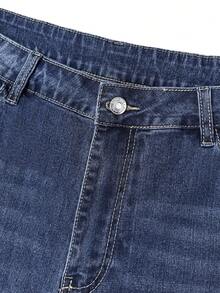 大码女式高腰弹力紧身牛仔裤，显瘦塑形，休闲春季款 - 深色 - 查看 10