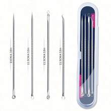 4-Piece Set Of Acne Needles To Remove Blackheads, With Portable Storage Box, Acne Removal And Cleaning Hook, Light Beige Skin Care And Beauty Pore Cleaning Needles Blackhead Removal Set Esthetician Supplies Face Scrubber - 銀色 - 查看 2