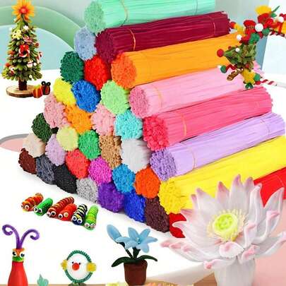 400/100pcs Value Pack DIY Pipe Cleaners, Macaron Colors, Random Mixed Colors Bulk Includes Dense Chenille Stems, Fluffy Sticks, Craft Pipe Cleaners, Pipe Cleaners Crafts Arts And Crafts Decorative Chenille Stems Supplies, Christmas Gifts Random Color Chenille Stems, DIY Craft Pipe Cleaners For Bouquets, Headbands, Bracelets, Bright Colors And Thickened, Suitable For Valentine's Day, Birthday, Party Favors