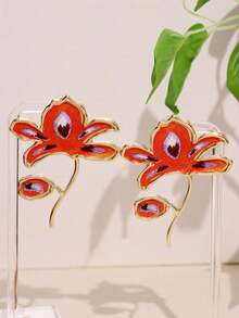 1 对超大橙色渐变花朵耳坠，时尚秋冬女士独特珠宝，简约花卉配饰 - 彩色 - 查看 6