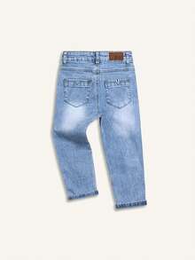 Boys' Classic Dark Washed Blue Straight Leg Jeans, Suitable For Summer & Autumn - Medium Wash - View 4