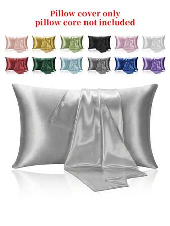 2PCS Silky Satin Pillowcase For Hair And Skin, Gift For Women Man, Solid Color Pillow Cases Set Of 2, Pillow Covers With Envelope Closure, Luxury Bed Pillow Cover, Ultra Soft Hotel Pillow Protector, Standard Queen KingSize