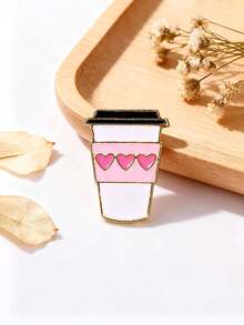 1pc Creative Heart-Shaped Bubble Tea Cup Brooch, Pink Tea Cup Badge Pin, Bag/Clothing Decor, Gift For Friends & Students