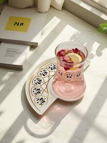 奢华咖啡杯套装 - 镀金郁金香玻璃杯和陶瓷碟，黑色茶杯，浪漫下午茶套装，适合茶会、礼品、乔迁之喜、婚礼，2 件套 - 彩色 - 查看 5