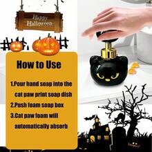 Dispensador de sabonete em espuma com pata de gato fofo, sabonete com pegada de gato, dispensador de sabonete líquido mágico com pegada de gato preto fofo para Halloween, recipiente com bomba de espuma recarregável para banheiro e cozinha
