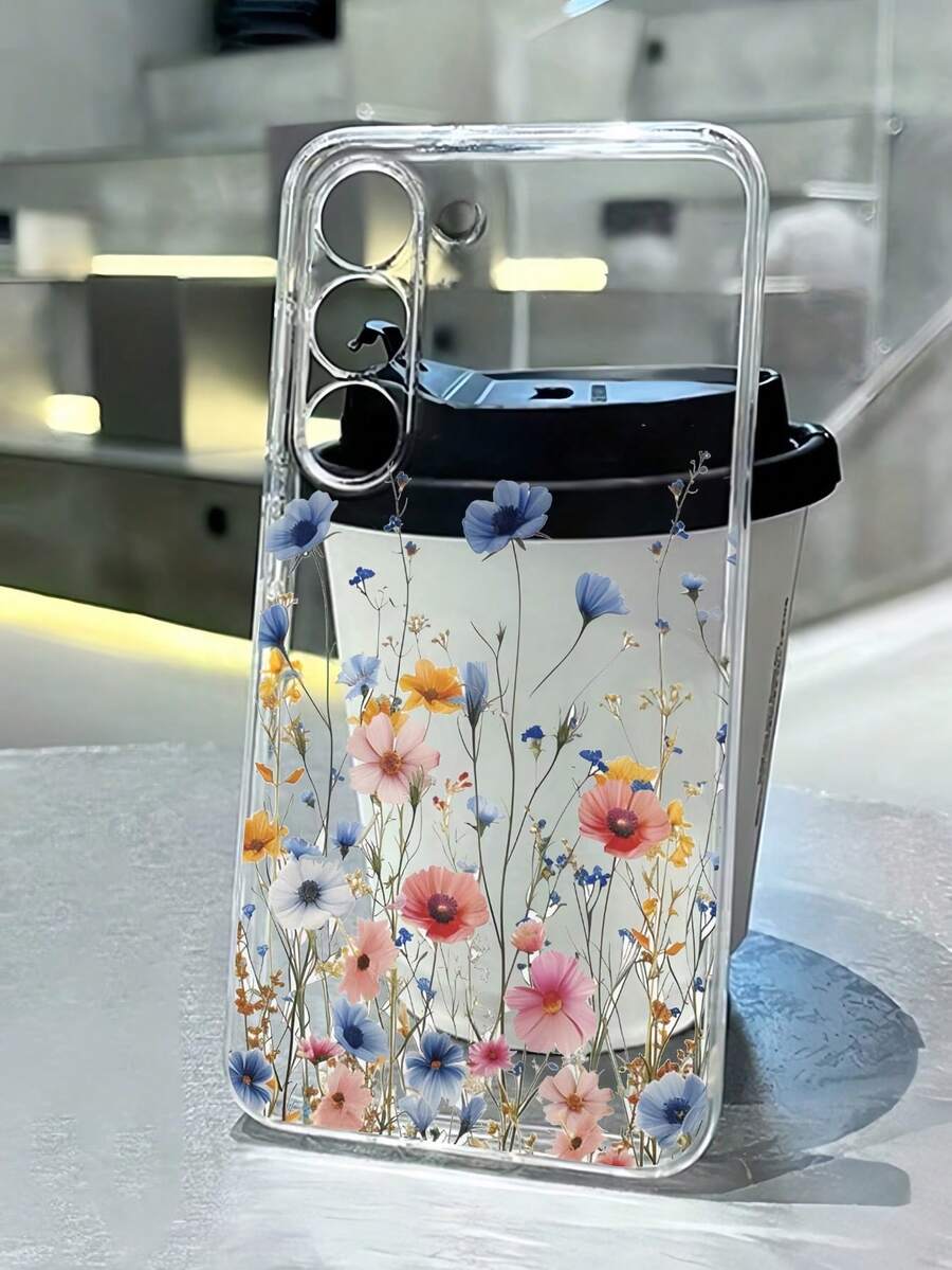 Flower 1 件极简主义花卉透明全覆盖 TPU 手机壳适用于 17、16、15、14、13、12、11 Pro Max、A55/54/53/52/51、S25/24/23/22/21 Ultra