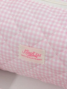 1 pieza Bolsa de almacenamiento acolchada para secador de pelo con estampado de cuadros/flores, con bolsillos interiores diseñados para sostener rizadores y otras herramientas para el cabello, gran capacidad, set organizador de viaje - Multicolor - Ver 5