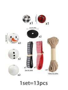 50pcs- Christmas Wooden Beads Winter Snowman Wooden Beads Buffalo Plaid And Colorful Cord Scarf Suitable For Christmas And Winter DIY Crafts Party Craft Decorations - Multicolor - View 2
