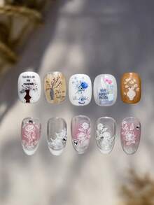 Glänzende geprägte Vintage Mondlicht Rose Blume 5D Nagel Aufkleber Weiße botanische Blütenblätter Bezaubernde florale Motive Gotisch Elegant Maniküre Kunst Selbstklebende Aufkleber Dekoration