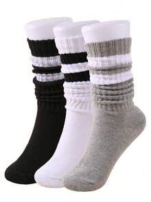 1/3 Perechi Șosete Tricotate Lejere pentru Femei, Cu Dungi, Toamnă și Iarnă, Șosete Lejere cu Dungi, Șosete Scrunch, Șosete Scrunchie, Șosete Crew, Moi, Confortabile, Calde și Respirabile, La Modă, Negru, Alb, Gri, Cadouri Perfecte pentru Drumeții, Înapoi la școală, Halloween și Crăciun