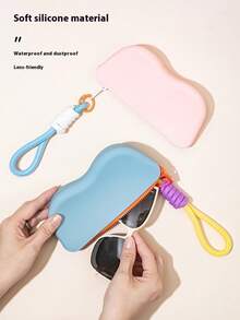 1 pieza, Estuche de gafas de sol de silicona impermeable con cordón y cremallera, bolsa de almacenamiento portátil para gafas de sol, estuche de gafas de sol suave y ligero, perfecto para viajes, viajes de negocios, fiestas en la playa, se puede llevar en la muñeca o adjuntar a la mochila, diseño ligero, regalo ideal para preservar los anteojos, regalo de Navidad, regalo del Día de San Valentín, regalo del Día de la Madre, regalo de cumpleaños