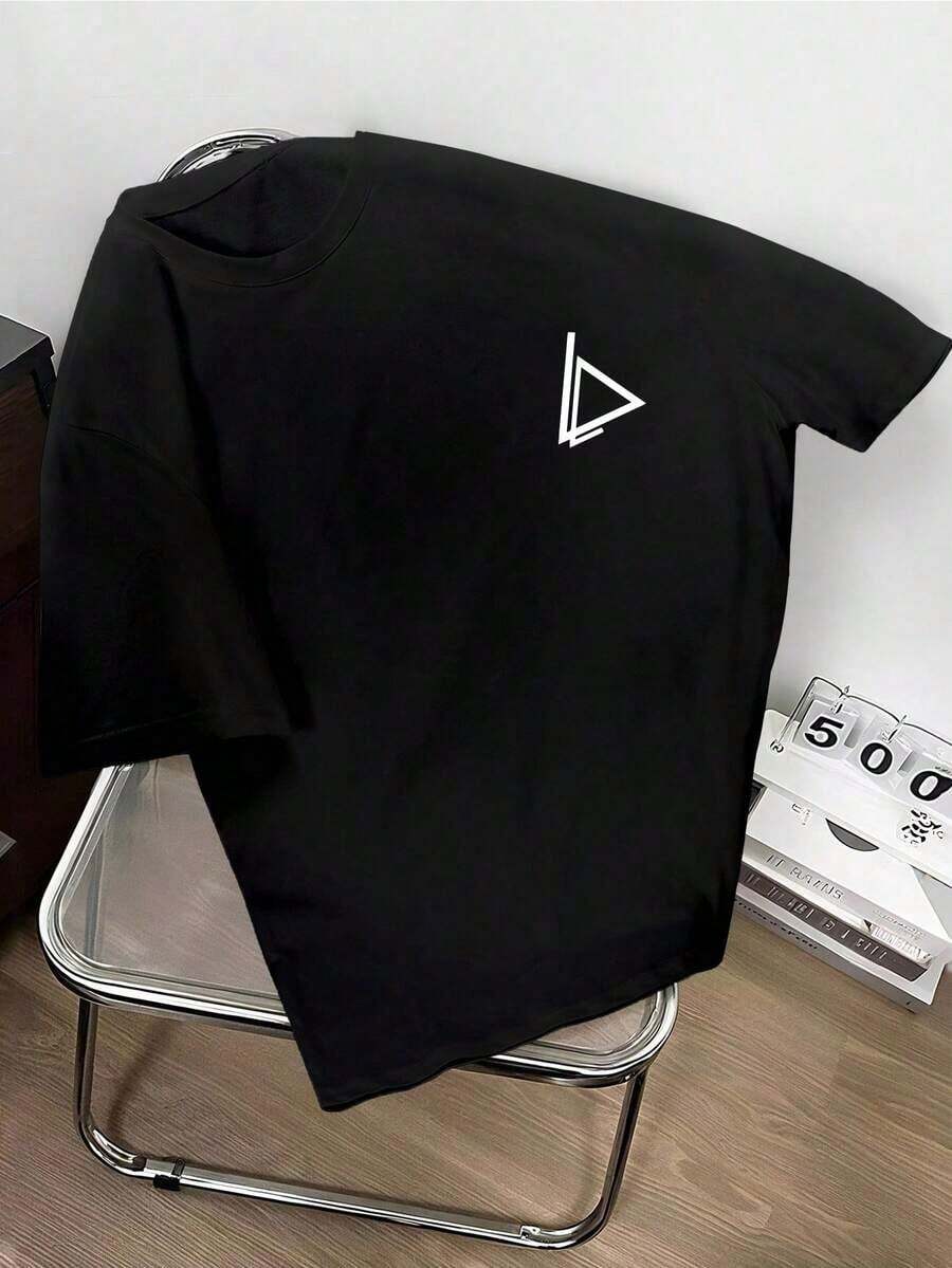 Camiseta redonda para hombre de estampado geométrico - Negro - Ver 1