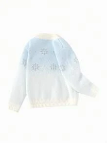 Balabala Girls Faux Mink Knit Sweater, Elsa IP, Winter Warm Pullover, Stylish Casual - Blue and White - View 6