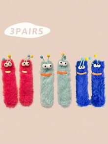 1/2/3 双女士趣味袜子、节日袜子、卡通袜子、毛绒袜子、节日袜子、中筒袜、大眼袜子、可爱袜子、保暖袜子 - 彩色 - 查看 54