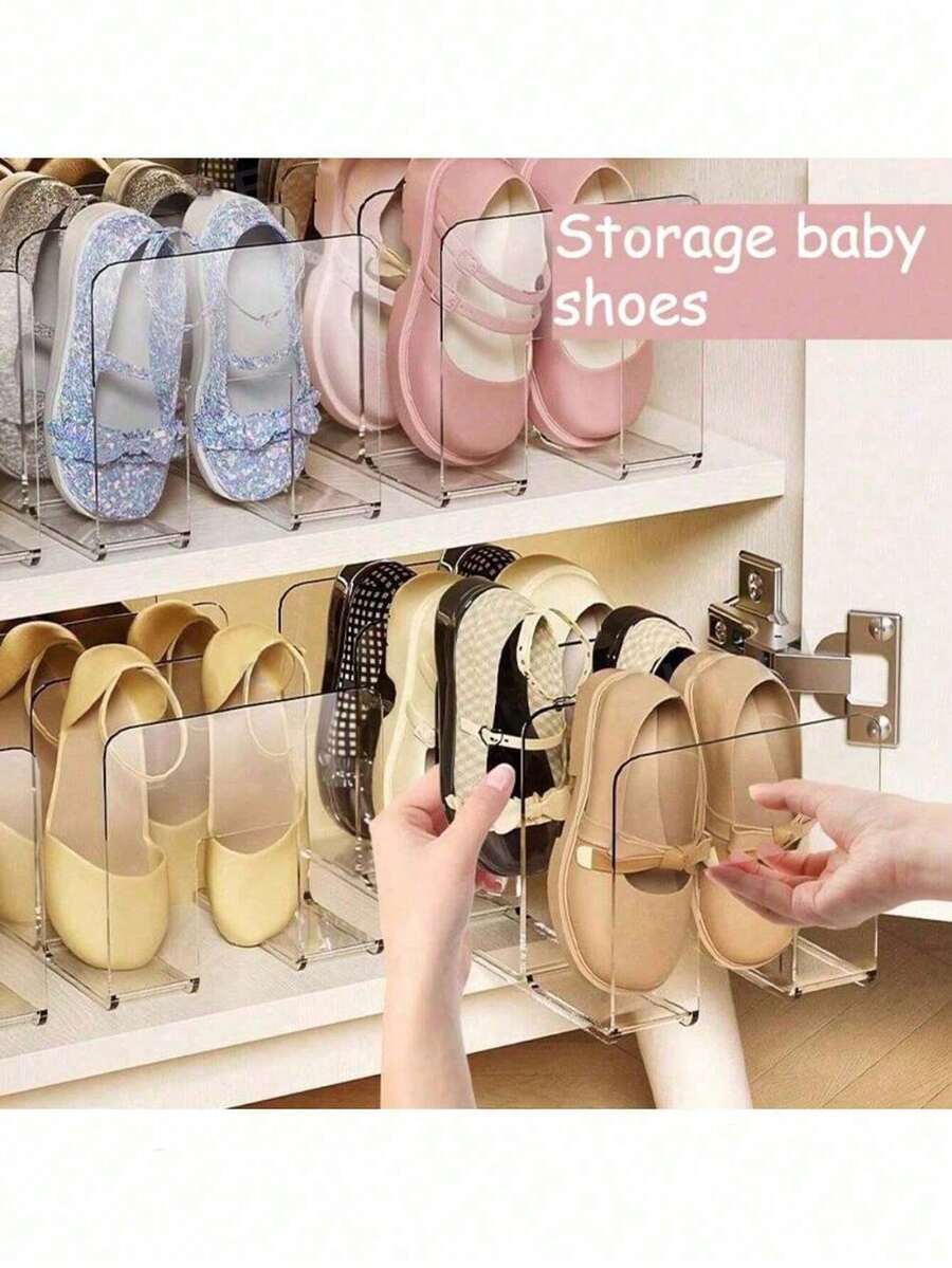 1/2/4件装儿童鞋架，鞋盒，粉色和透明色，适合婴幼儿，ABS材质，纯粉色和透明色，适合托儿所、儿童房、家庭或浴室入口处的鞋架收纳（适合0-3岁儿童的鞋子） - 彩色 - 查看 1